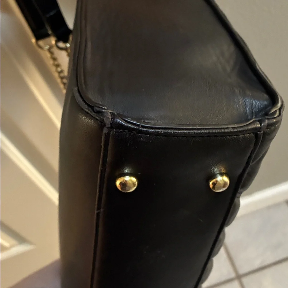 Ellen Tracy Black Quilted Crossbody Tote with Gold Chain